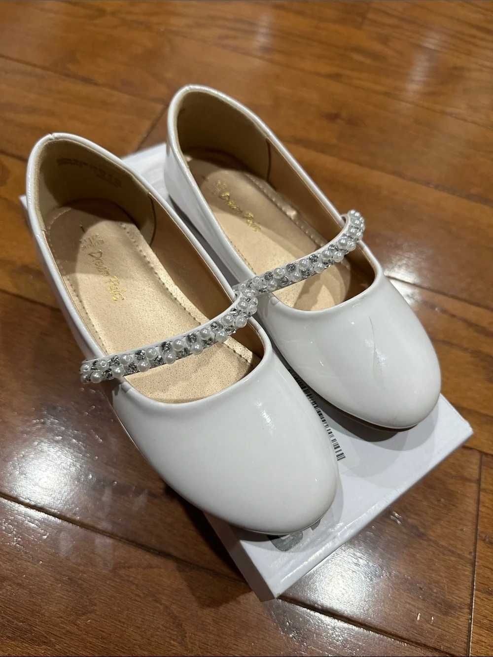 Dream Pairs White Patent Mary Jane Flats with Beaded Strap